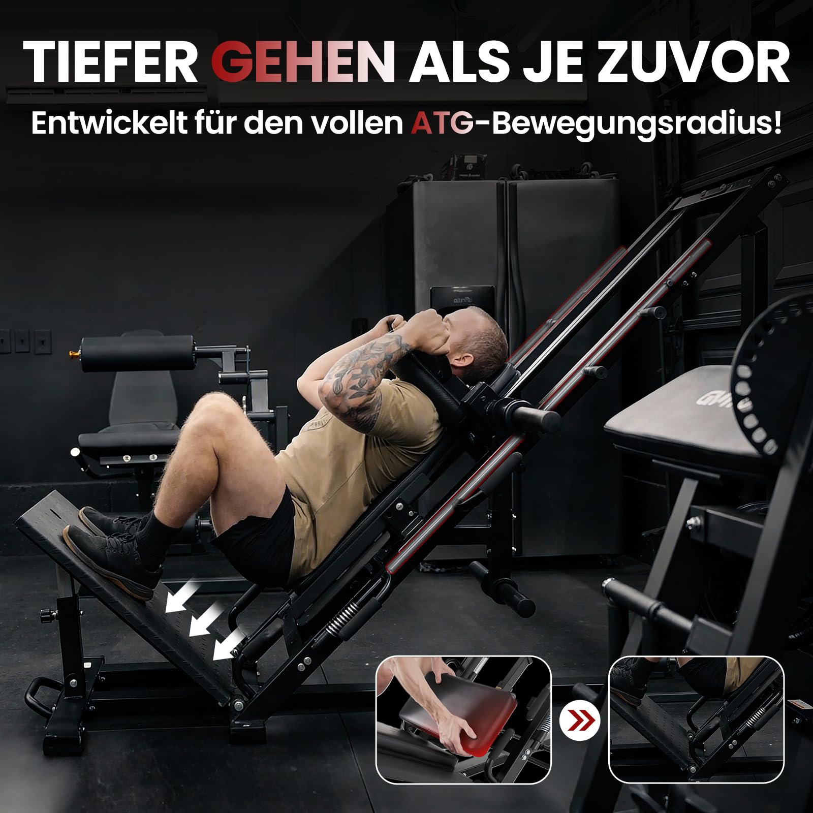 Beinpresse Hack Squat Kombigerät mit Linearführung – 45° Unterkörpertraining mit Gewichtsablage für Quadrizeps, Hamstrings, Gesäß & Waden – Home Gym Leg Day Equipment