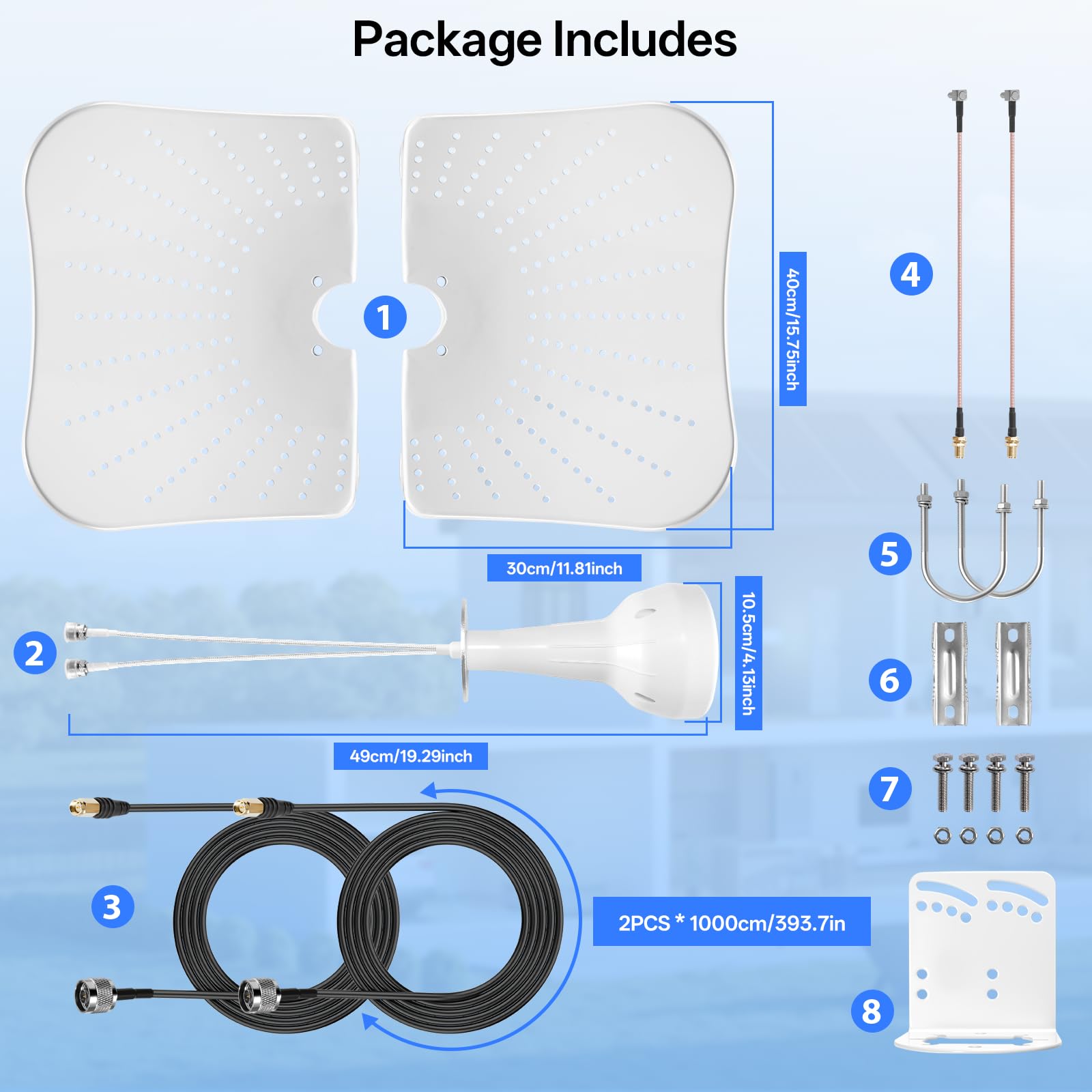 Antena 4G LTE 5G para Exteriores de Doble Banda 22dBi Gain, 600-6000 MHz Antena Direccional Mimo, Señal Compatible Router Mimo Direccional, 2 Cables de 10M, AntenaExterna SMA/TS9