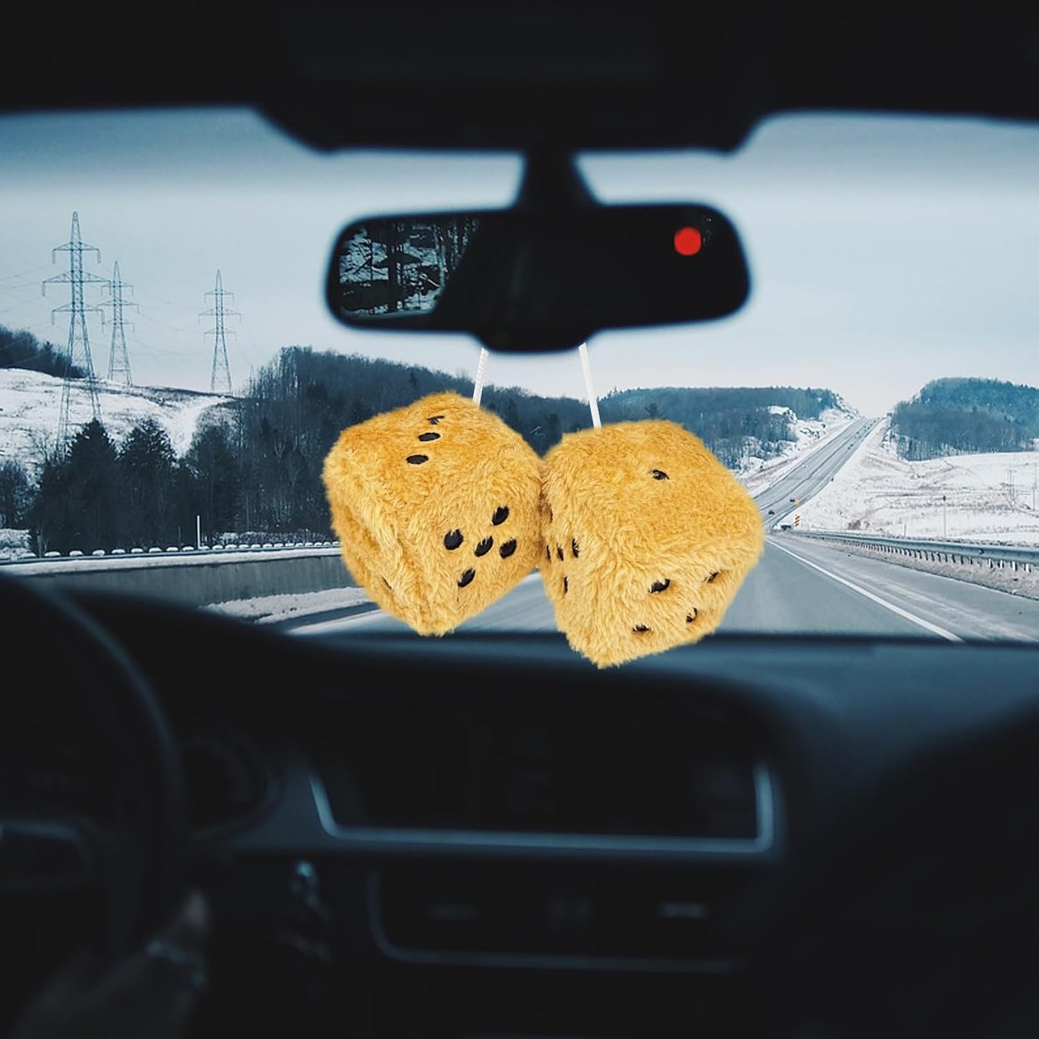 Fuzzy Dice for Car Rear View Mirror, Pair of 3” Retro Gold Plush Dice image 4