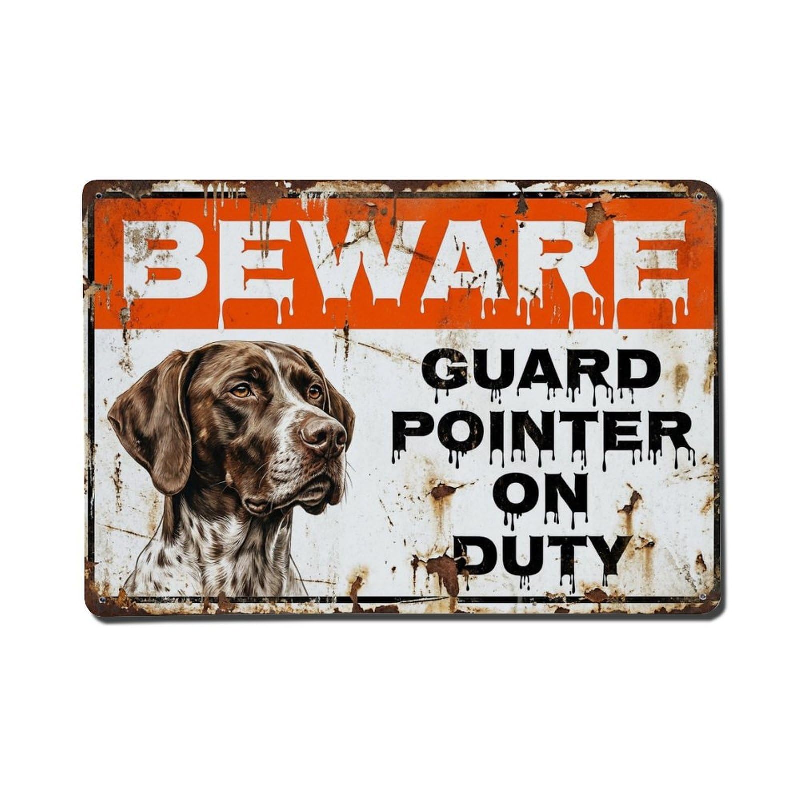 Vintage Funny Pointer Guard Beware of Dog Walkway Metal Tin Sign