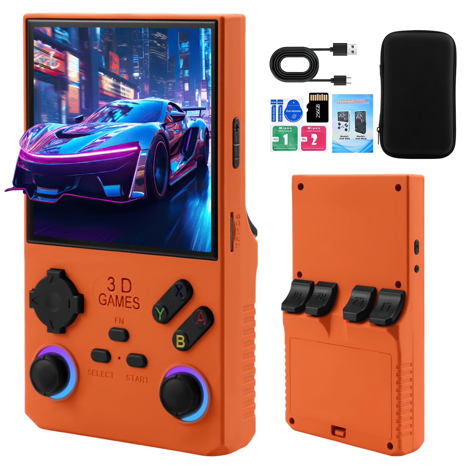2026Newly Upgraded V40 MAX Retro Handheld Game Console with 256G Built-in 20000+ Classic Games, 4.0 Inch 4K HD IPS Screen Open Source Linux System,