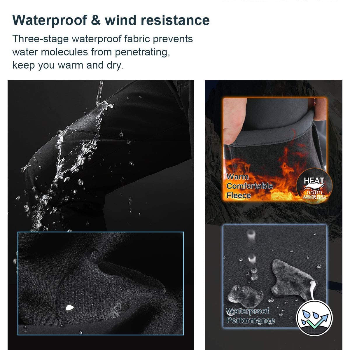 Mens Softshell Trousers Waterproof Golf Trousers Snow Ski Fleece Lined Outdoor Walking Hiking Pants Winter Overtrousers