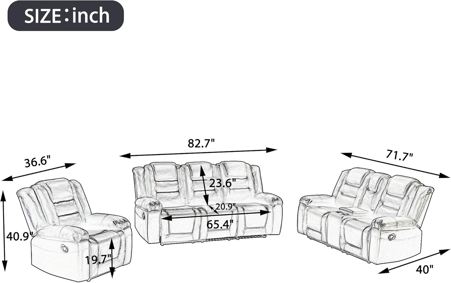 Home Theater Seating Manual Recliner, PU Leather Reclining Sofa Set for Living Room (1+2+3 Seat) : Home & Kitchen