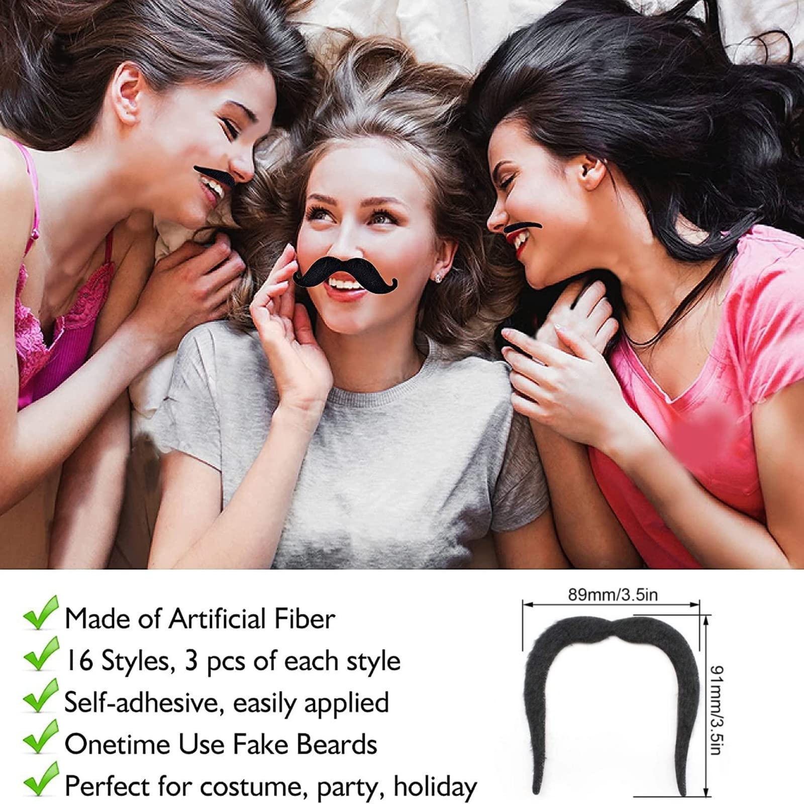 48 Pièces Fausses Moustaches Auto-Adhésives - 16 Styles Différents Pour Fêtes, Halloween Et Costumes