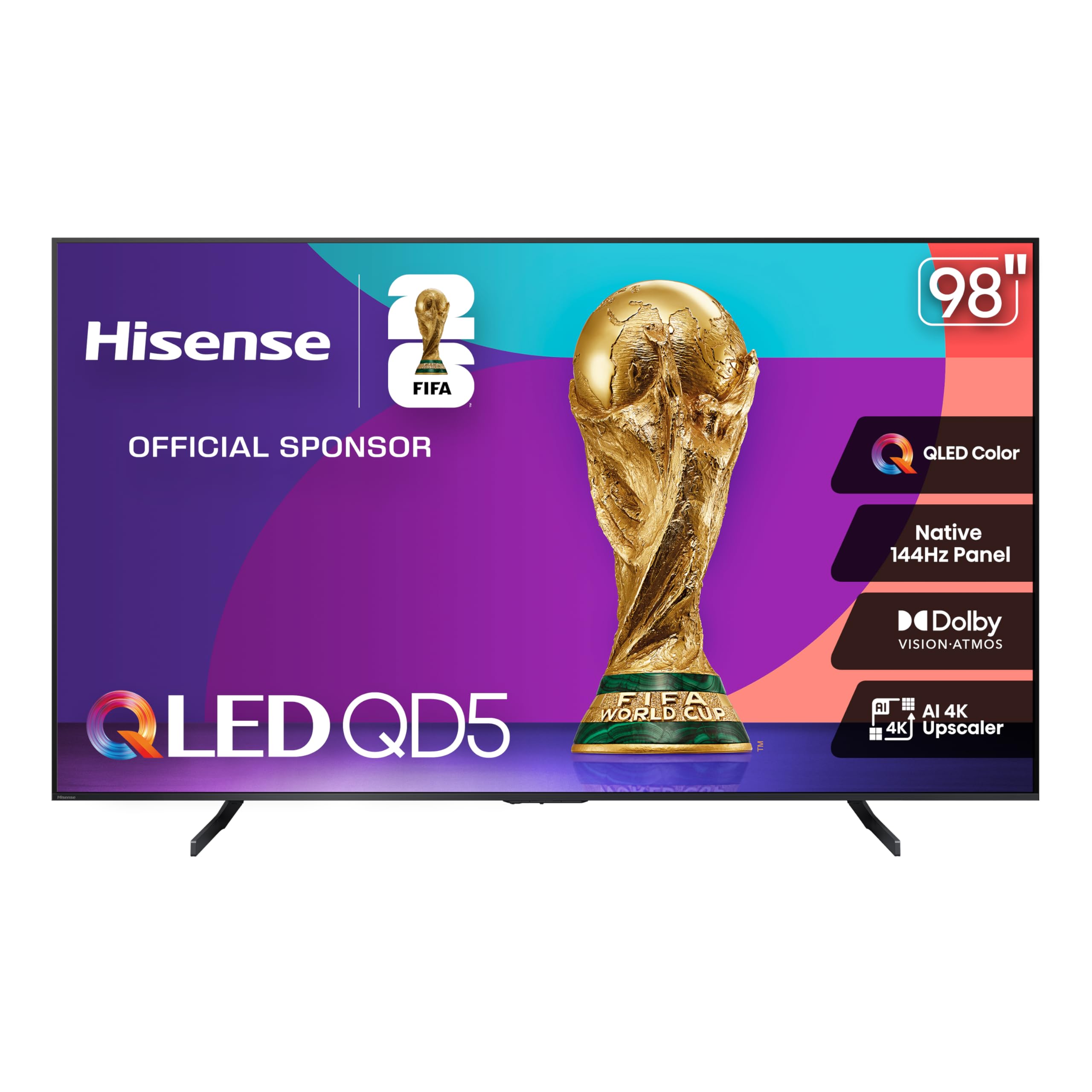 Hisense 98" Class QD5 Series (98QD5QG, 2025 Model) QLED 4K UHD Smart Google TV, Native144Hz, Motion Rate 480, Dolby Vision Atmos, HDR 10+, AMD FreeSync Premium, MEMC, VRR, ALLM