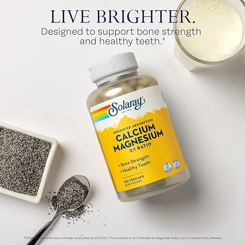 Miniatura 3 de Solaray Absorción mejorada de calcio y magnesio - 180 cápsulas vegetales - Relación 21 - Apoya la fuerza ósea y los dientes saludables - Vegano