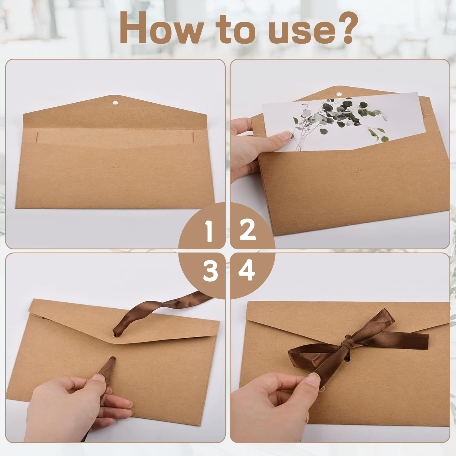 SUPGOD 10 Pcs Enveloppes Rétro Colorées en Papier Kraft avec Ruban pour Cadeau Noel