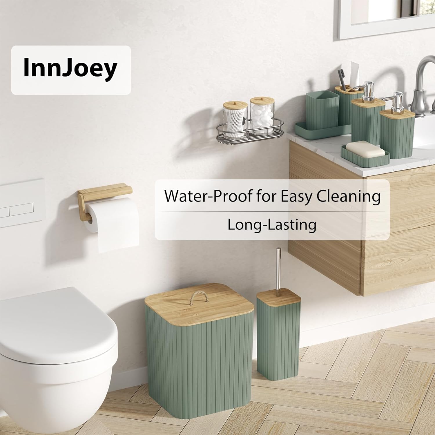 Bathroom Accessories Set - 10PC Bathroom Set, Sage Green Bathroom Set, Bathroom Accessories Set, Toilet Brush, Bathroom Trash Can & Soap Dispenser