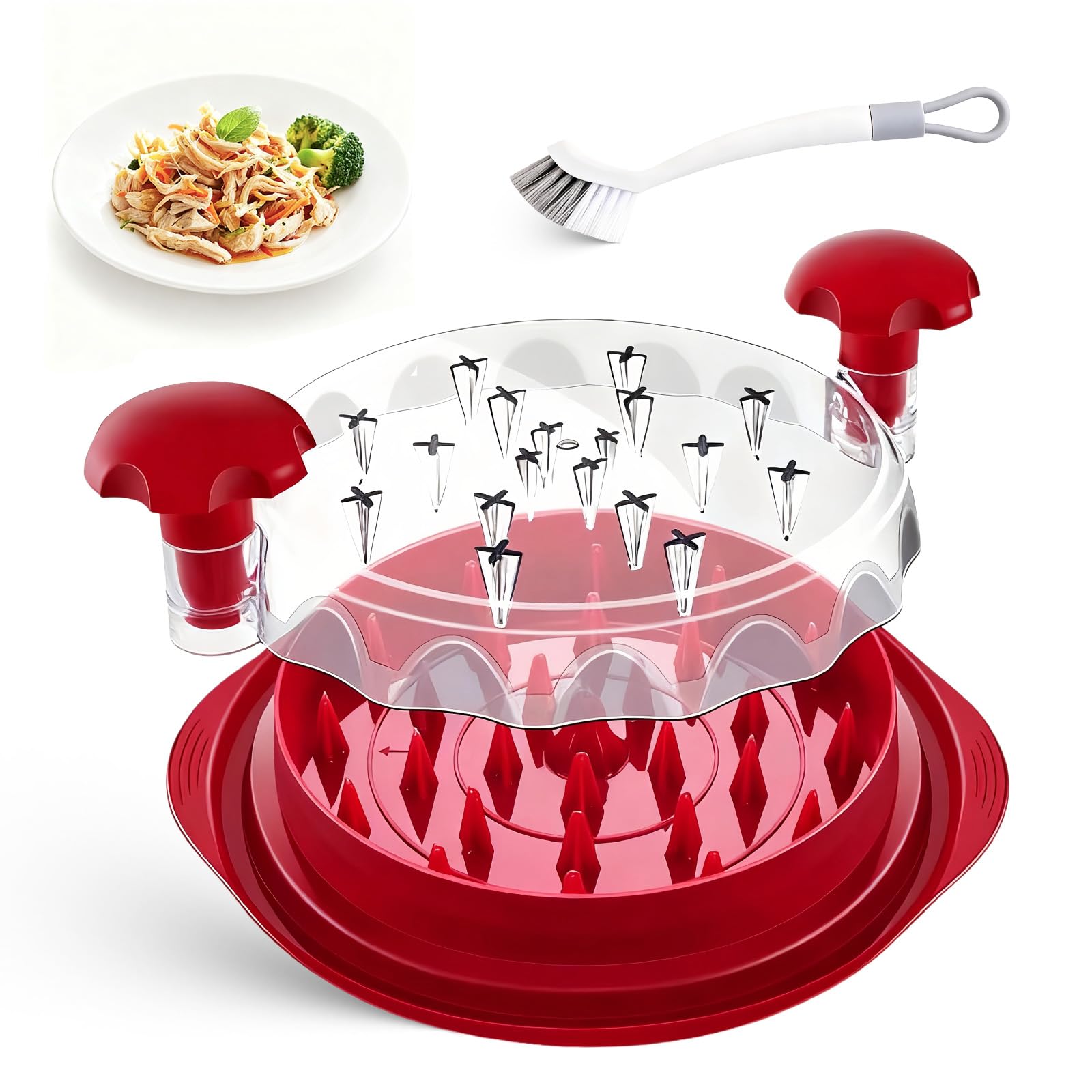 Kitchen Chicken Breast Shredder Tool, 10 in Food Shredder Twister Gadgets, with Handle Transparent Lid Cabbage Shredder, Anti-Slip, Heat Resistant