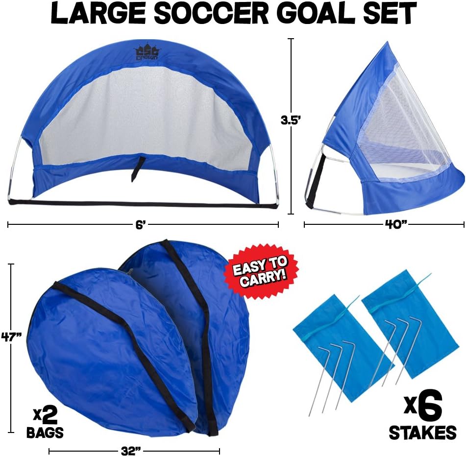 Crown Sporting Goods Pop Up Soccer Goals with 2 Carrying Bags (Set of 2)