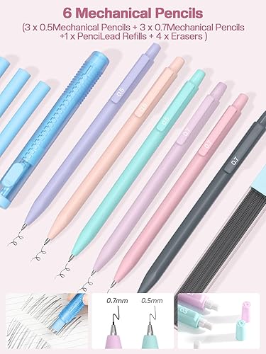 Miniatura 9 de 51 piezas de suministros escolares estéticos con bonito estuche, 12 resaltadores pastel, 8 bolígrafos de tinta negra retráctiles de secado rápido, 6