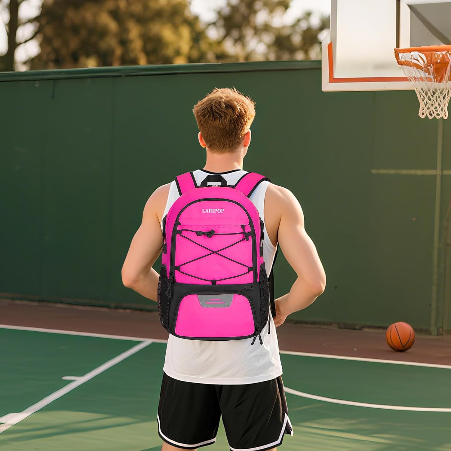 LARIPOP Basketball Backpack with Ball Compartment - Ventilated Shoe Pocket Fits US Size 15, Water Resistant 30L Sports Bag for Men Women Teen Athletes Practice Travel