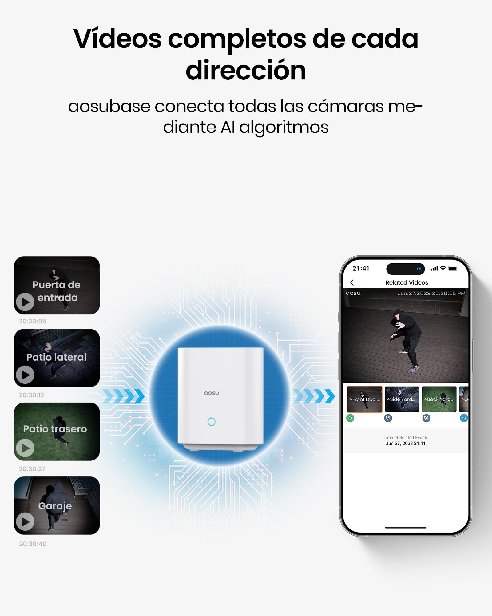 aosu Cámara de vigilancia Exterior 2K batería de 240 días 2 Kit Aosubase 32GB Local sin ABO cámara inalámbrica Sensor de Movimiento Alarma de luz y Sonido Audio bidireccional (2K 4-Set con Aosubase) | Autonomía de hasta 240 días, ultra gran angular, audio