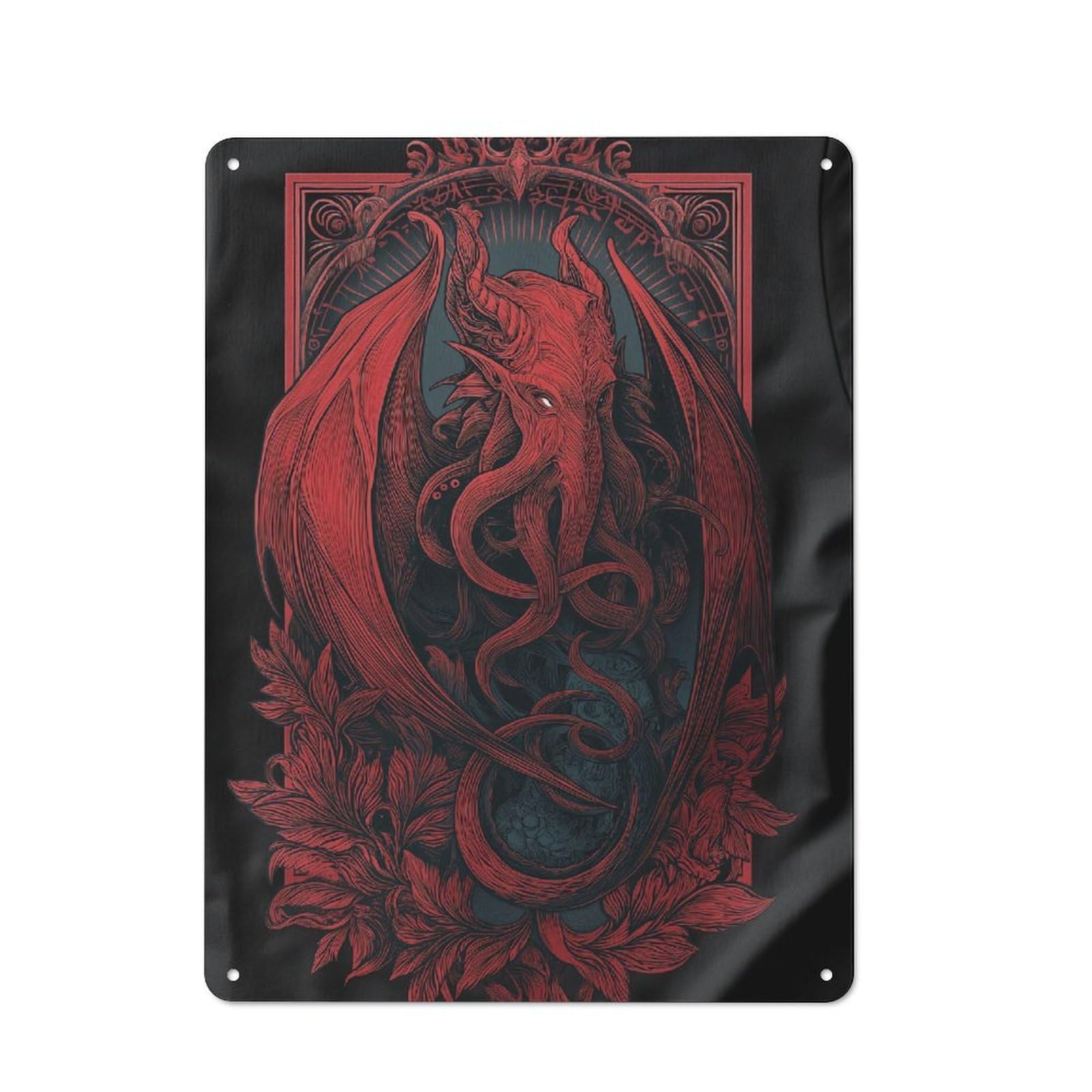 Junmoney Cthulhu Red Majesty Tin Sign 40X30cm For Pub Or Café, Vintage Wall Decor, For Café Interior Fans, For Retro Home Interiors