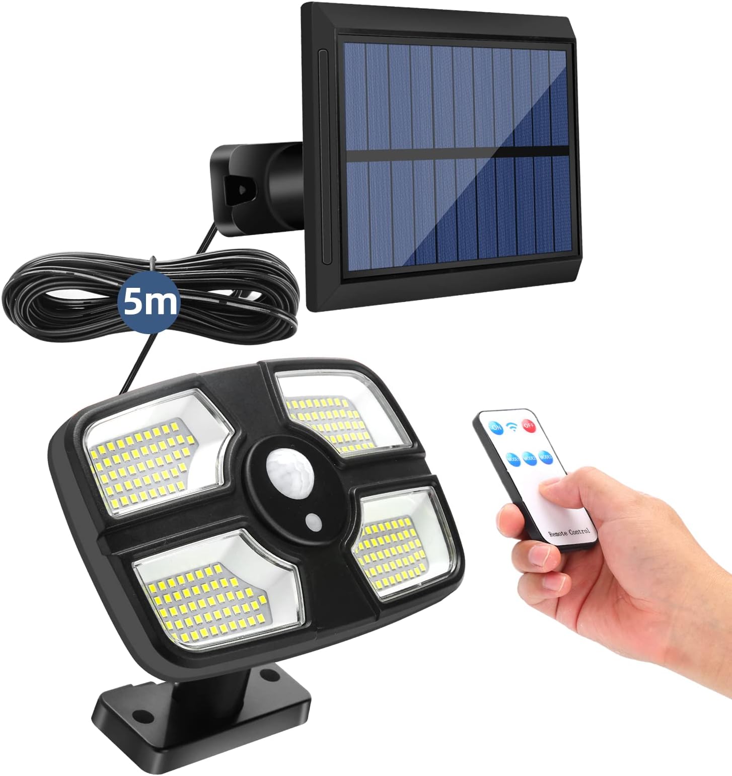 Solar Security Lights Outdoor Motion Sensor,208 LED Solar Lights Outdoor with Remote Control,3 Lighting Modes Solar Powered Wall Lights with 16.4ft Cable for Outside Garden Yard Door Shed