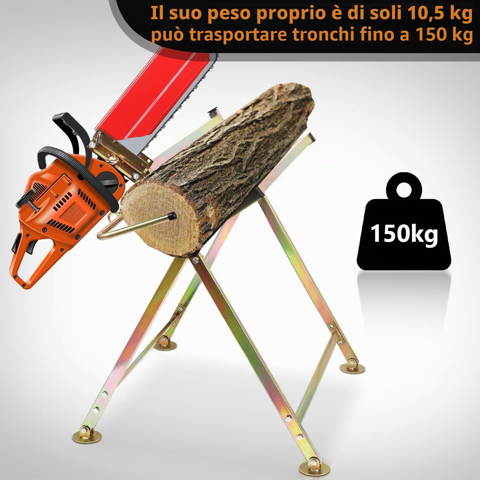 Cavalletto per sega a catena con supporto per motosega, pieghevole, per segherie e officine, 81 x 72 x 78,5 cm, portata fino a 150 kg