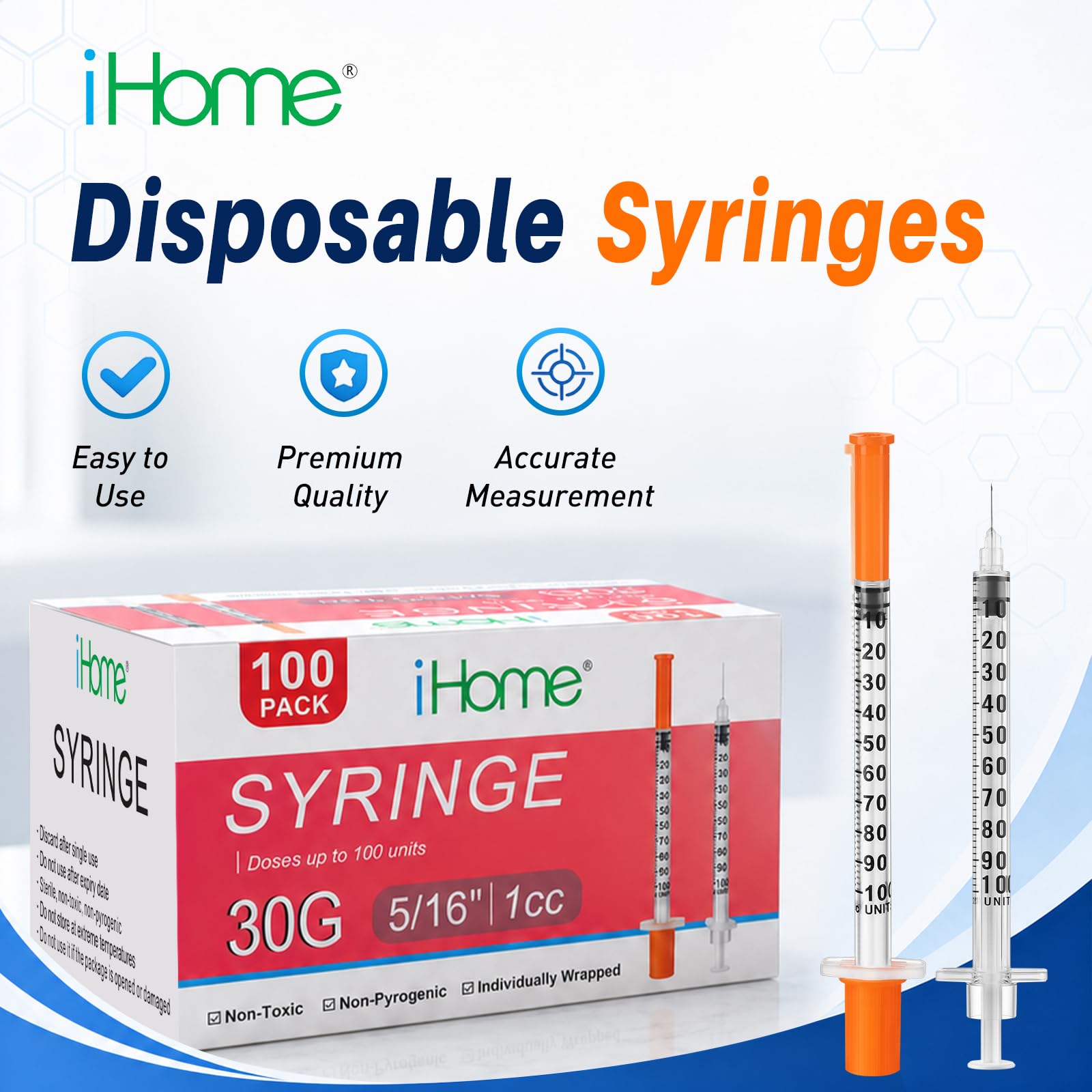 100 Pack 1ML 30G 5/16" (8mm) Disposable Syringes, Individually Wrapped Dispensing Scientific Lab Supplies(1CC 30G 5/16"-100PACK) — Amazon image 8