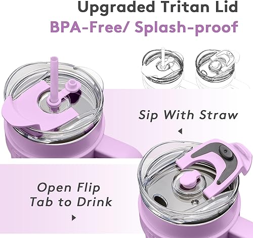 Miniatura 3 de Vaso de 40 onzas con asa y tapa con pajilla, doble pared aislada al vacío, de acero inoxidable, botella de agua reutilizable a prueba de fugas para