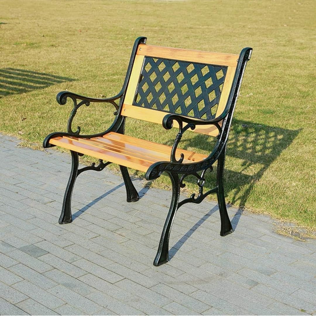 Spacepanda Oggon Heavy Duty, Cast Iron, Wooden Single Seater Bench for Garden and Outdoor (Brown)-picture-10