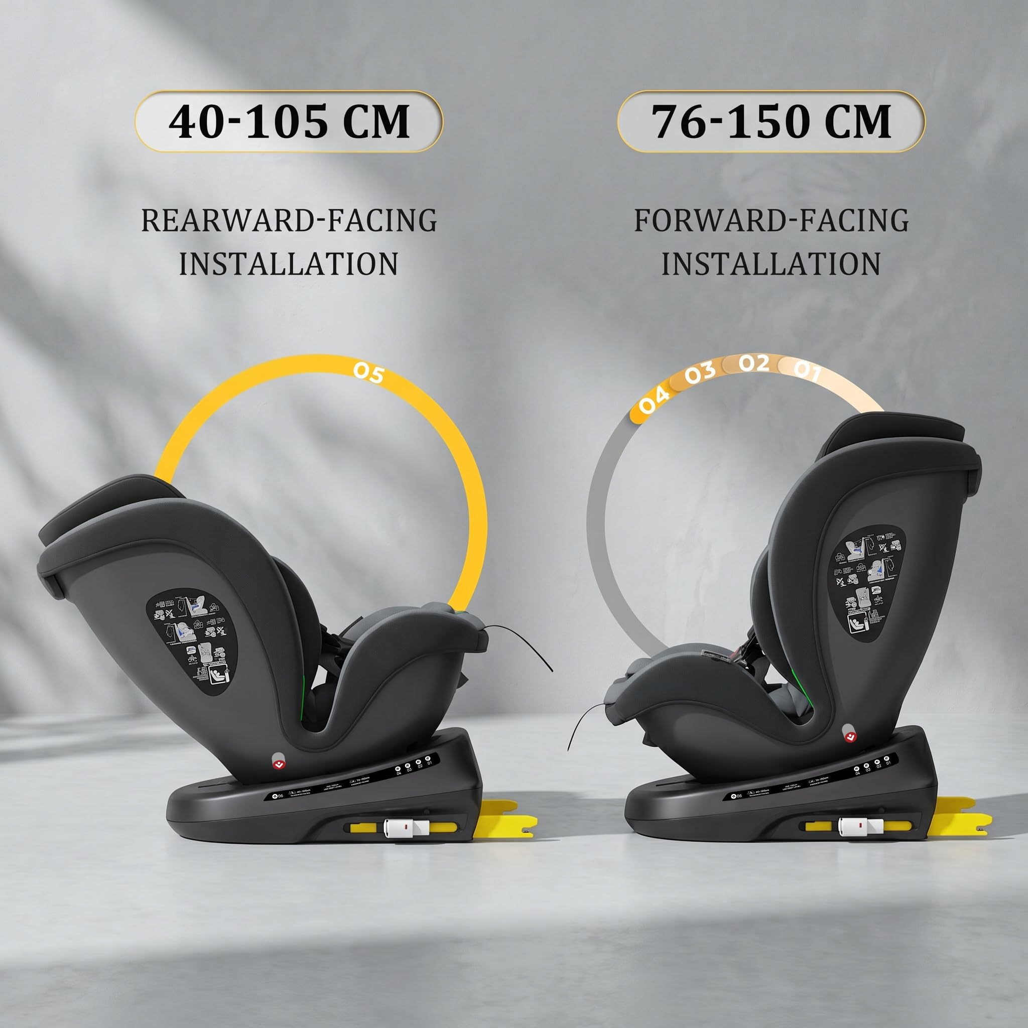 Reecle Kindersitz 360 i-Size Autositz 40-150 cm 360 Grad drehbar ISOFIX Schwarz