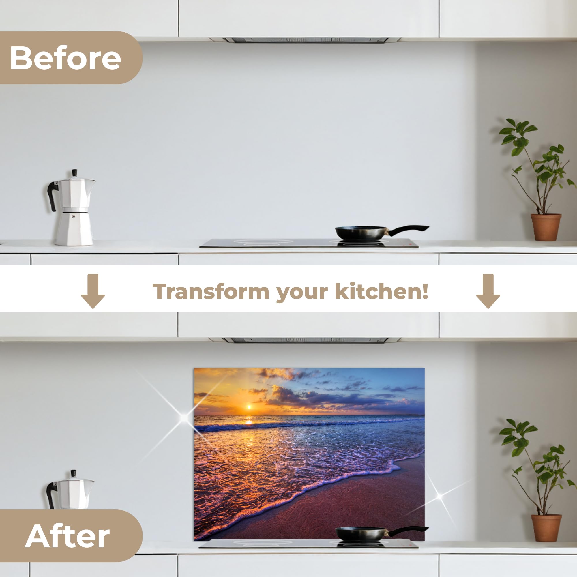 KitchenYeah© Paraschizzi Cucina Adesivo 50x70 cm Pannello Parete Paraspruzzi per Piano Cottura Mare - Spiaggia - Tramonto - Nuvole - Orizzonte