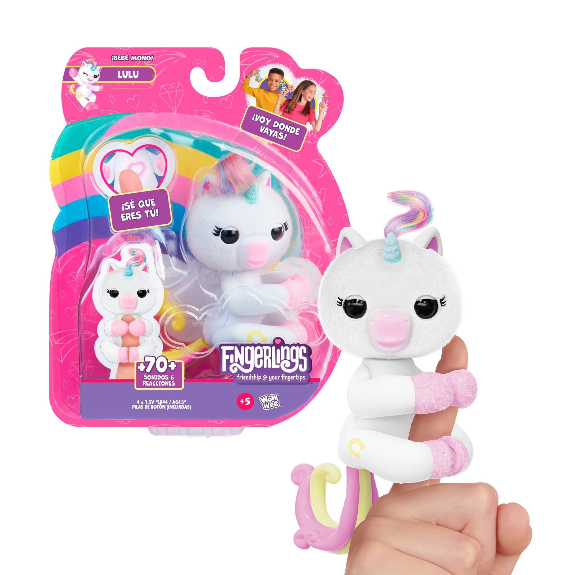 Bizak Fingerlings Unicorn Lulu by Bizak with 70+ Sounds and Reactions, Styling Fur, Glitter Paws and Her Own Personality (61850005)