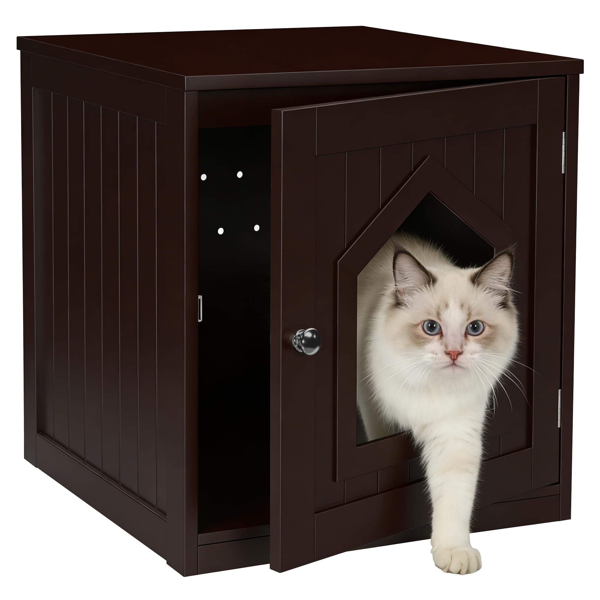 ZENY Cat Litter Box Furniture Hidden, Enclosed Cat Litter Box with Vent Holes, Indoor Cat Box Cabinet, Wooden Cat Washroom, End Table, Nightstand (