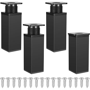Pack of 4 Furniture Feet Height-Adjustable Square Cabinet Feet Cabinet Legs Table Legs Furniture Legs Aluminium Alloy Table Foot for DIY Furniture 10 cm Black