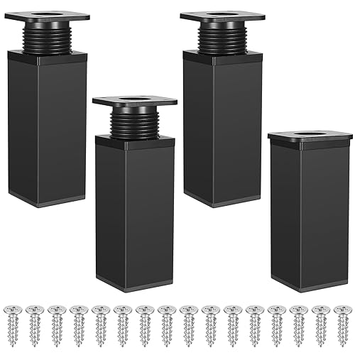 Lot de 4 pieds de meubles réglables en hauteur, carrés,