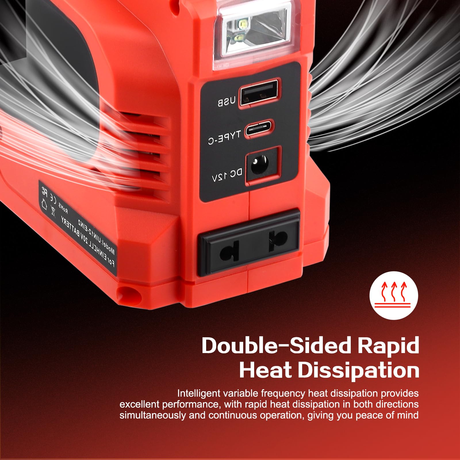 220W Wechselrichter für Einhell 18V Akku, DC 18V auf AC 220-230V Spannungswandler Adapter mit USB Typ-C DC12V Anschluss und LED Lampe, Notstromaggregat für Camping