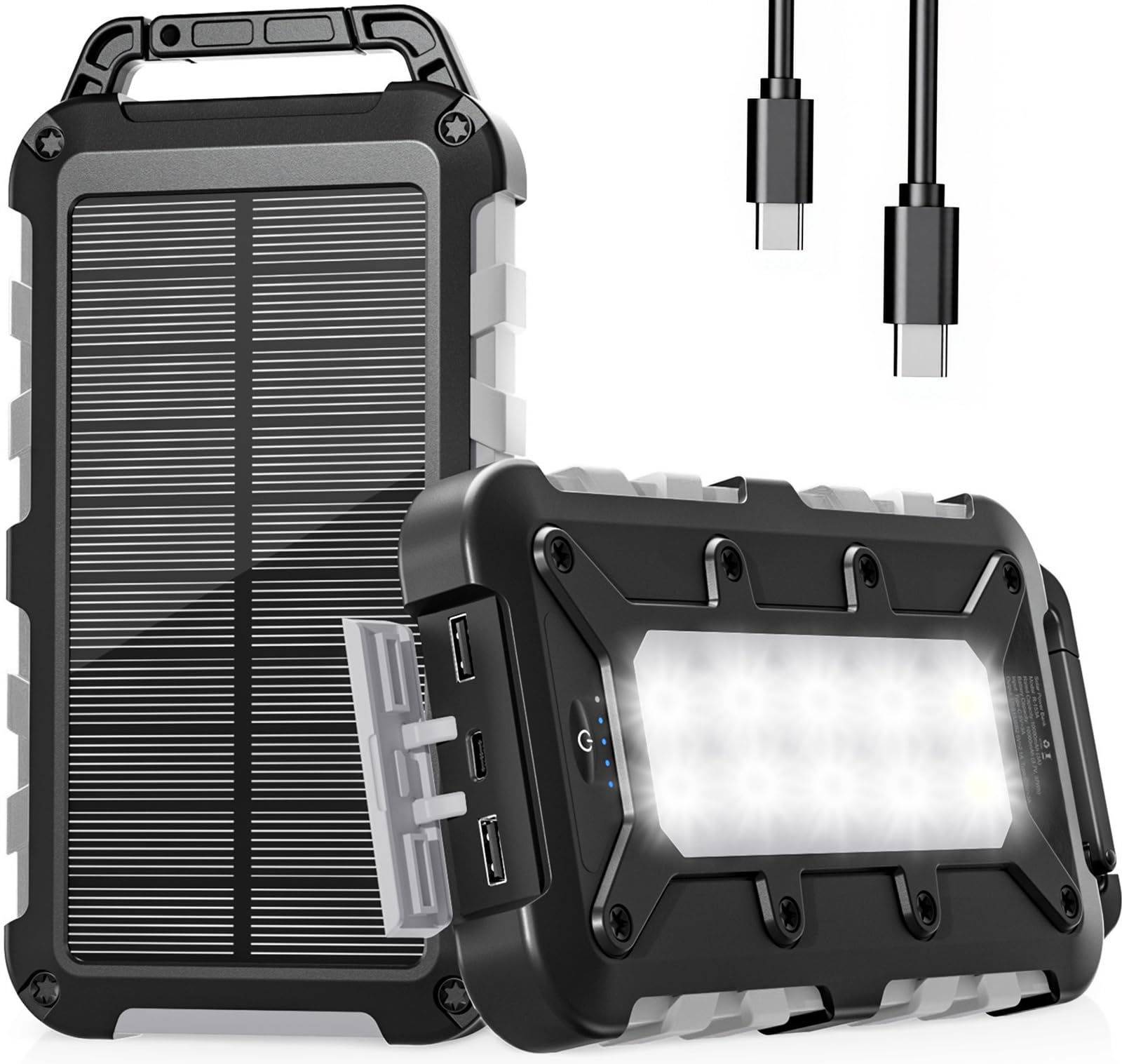 WOWMVP Solar Powerbank 10000mAh, PD22.5W Tragbare Solar Ladegerät USB C Externer Akku Outdoor Wasserdichtes mit LED-Licht und 3 Ausgängen für Smartphones Tablets Camping