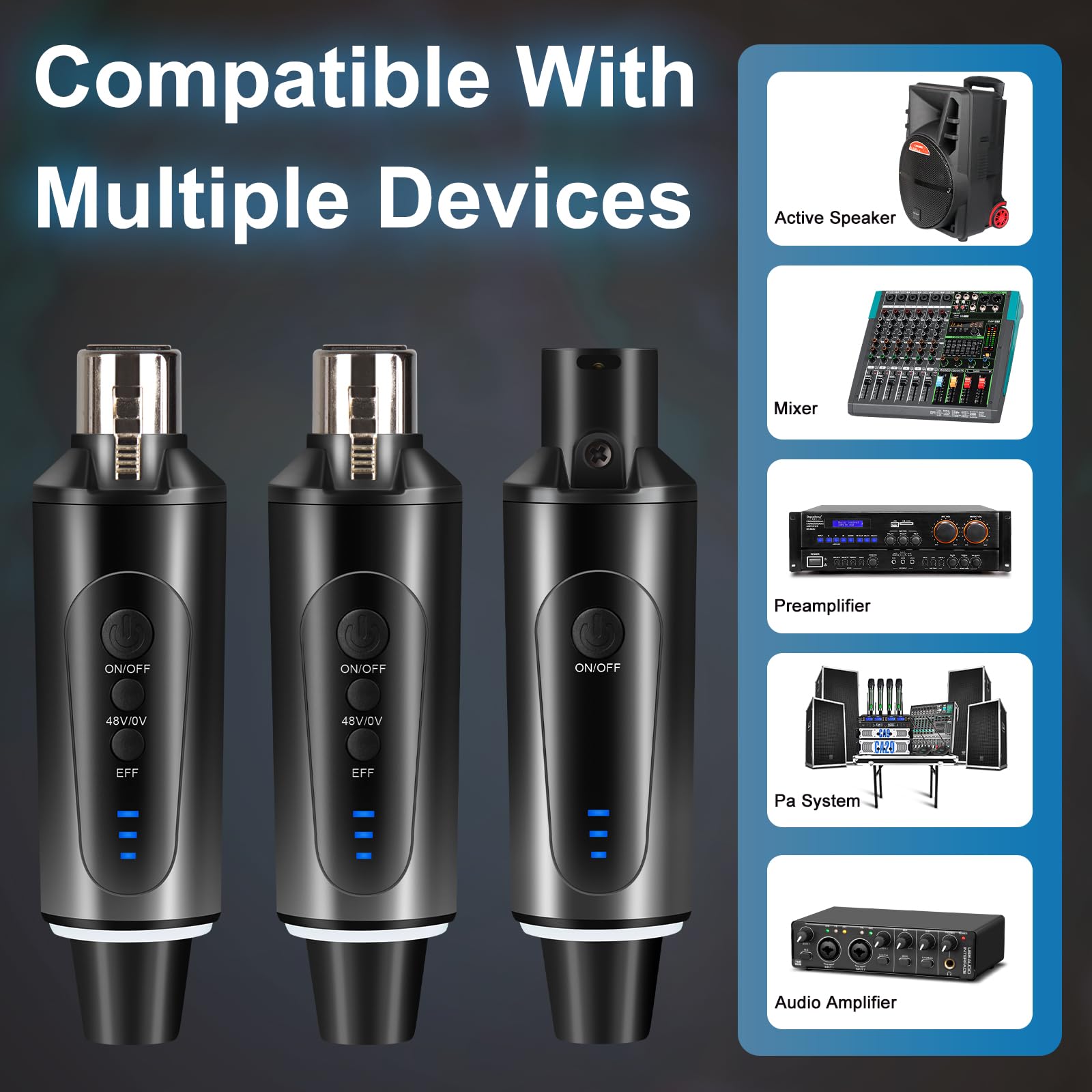 Depusheng S5 Émetteur-récepteur de guitare sans fil avec 2 émetteurs XLR sans fil et 1 récepteur avec commutateur de réverbération pour microphones à condensateur dynamique et 48 V, mixeur audio