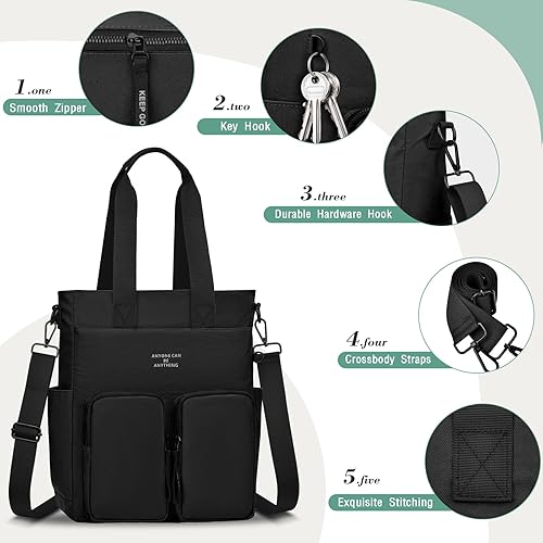 Vista 2 de Large Nylon Tote Bag for Women Work with Zipper Pocket Waterproof Laptop College Tote bag Shoulder Purse Travel Handbag