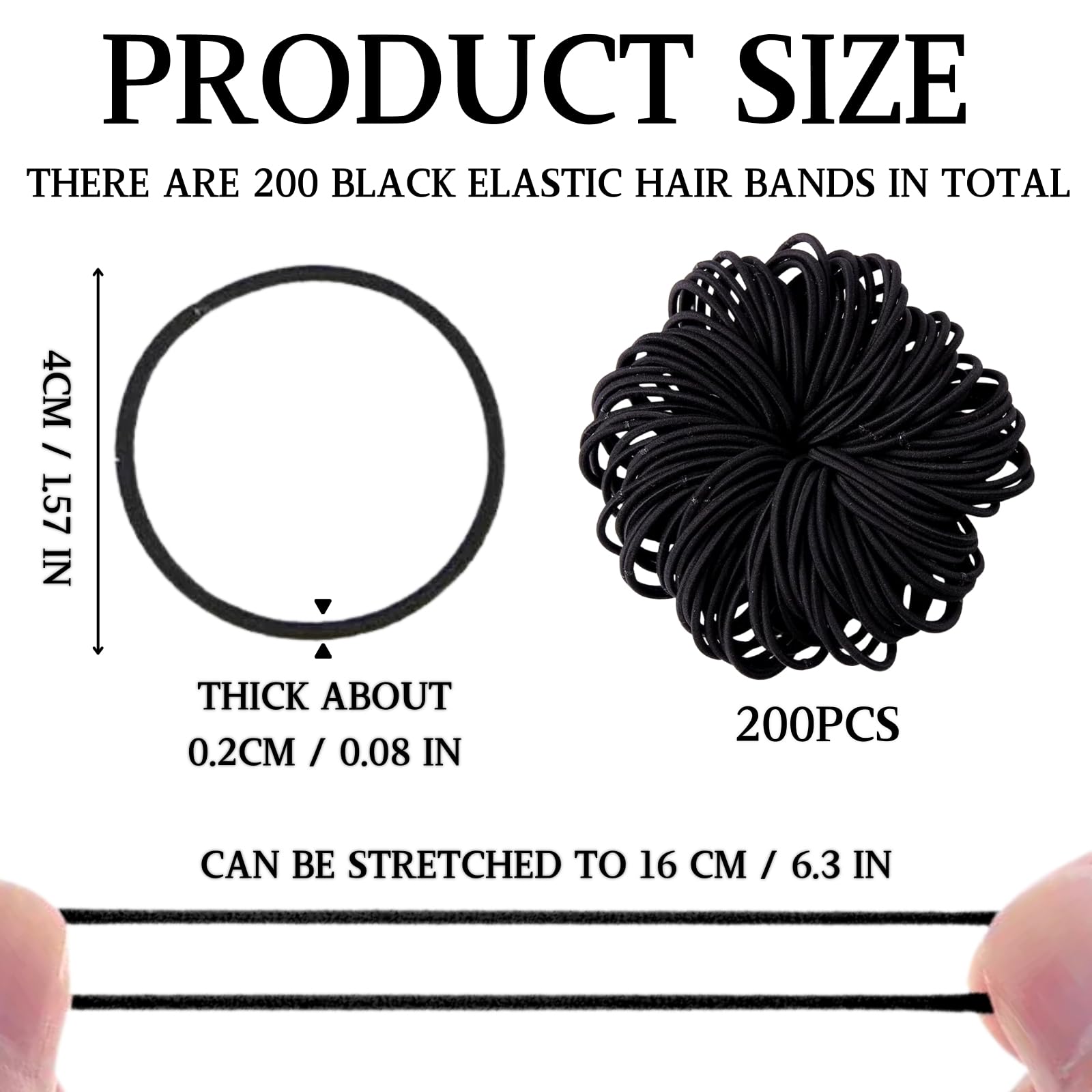KEYRI 200 Piezas Gomas Pelo 2mm Coleteros Pelo Mujer Elástico Gomas Coleteros Pelo Niña Gomas Pelo Negras Durable Altamente Elástico Goma Pelo Gomillas Pelo Niña para Mujeres Niñas Hombres (Negro)