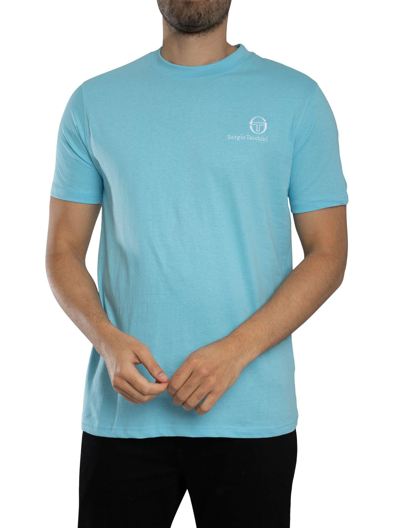 Sergio Tacchini Men's Blue Felton T-Shirt Baltic Sea - Size 38