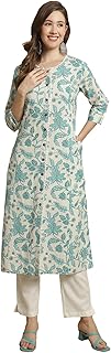 Women's Cotton Relaxed Fit A Line Floral Print A-Line Kurta Price in India