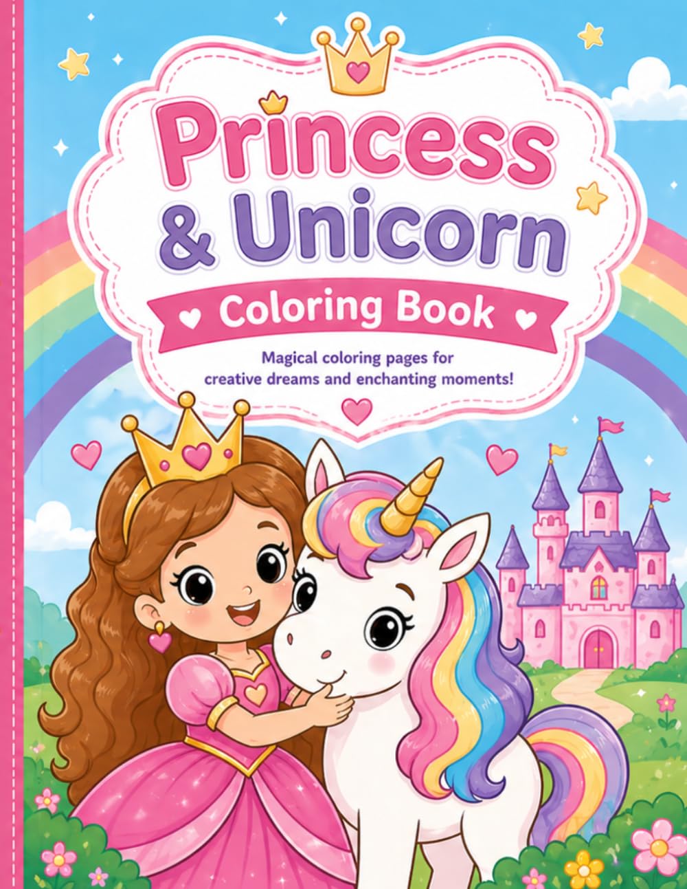 Princess & Unicorn Coloring Book: Cute and Magical Coloring Pages for Kids Ages 4–8 – Easy, Fun and Relaxing Designs