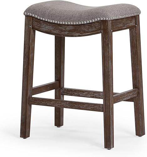 Miniatura 10 de New Ridge Home Goods Julian Taburete de bar de madera sin respaldo de 31 pulgadas, marco espresso con asiento tapizado negro Asiento de piel