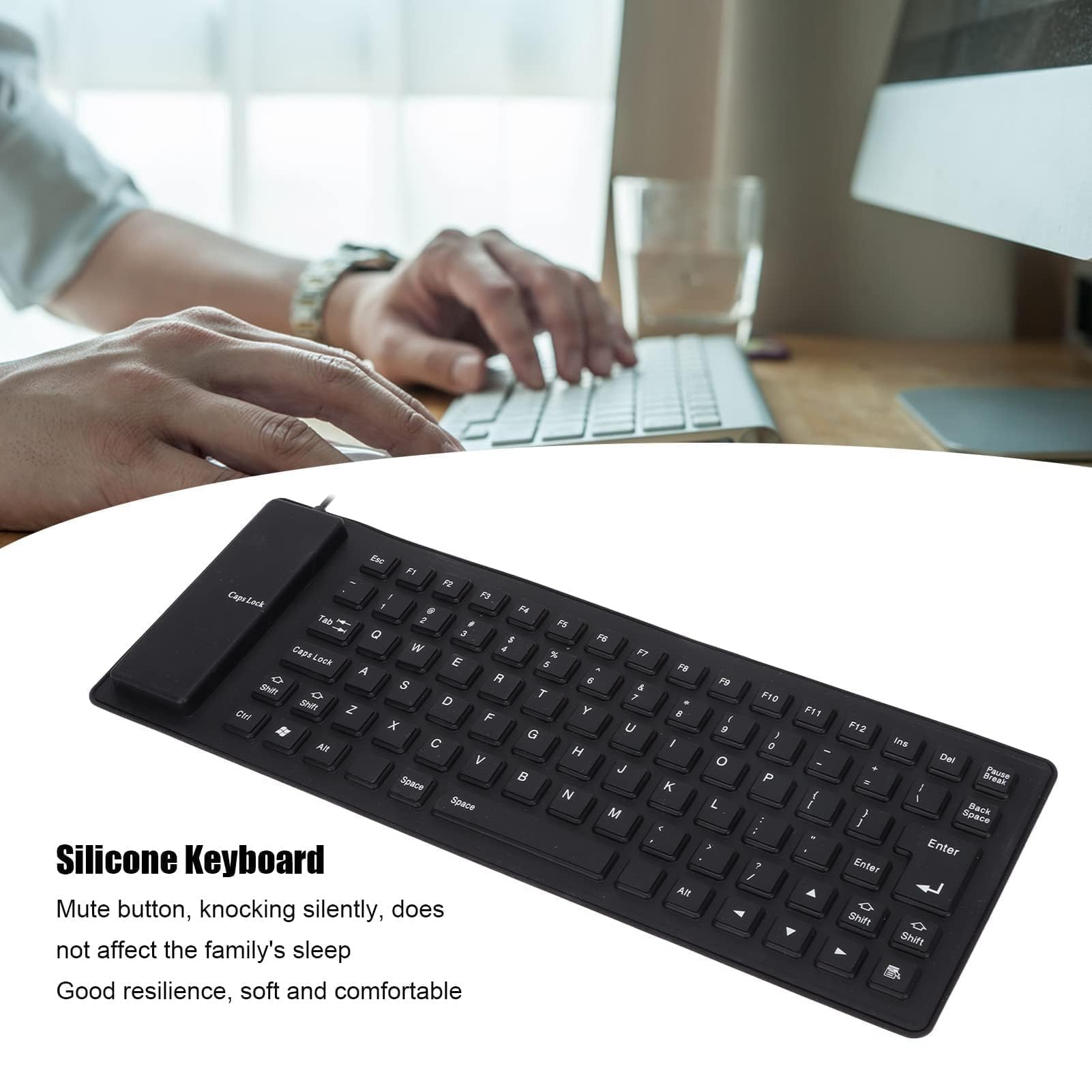 Agatige Tastiera in Silicone Impermeabile, 85 Tasti USB Cablata Tastiera Flessibile Portatile in Silicone Morbida e Silenziosa Tastiera Rollup per PC Laptop Notebook e Viaggio (Nero)