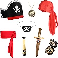 GZ-LAOPAITOU 8-Piece Kids Pirate Captain Costume Accessories Set - Hat, Sword, Eye Patch for Halloween Cosplay & Role Play, Black