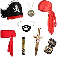 GZ-LAOPAITOU 8 Pcs Pirate Accessories Set Kids Captain Role Play Pirate Costume Accessories Halloween Cosplay, Black