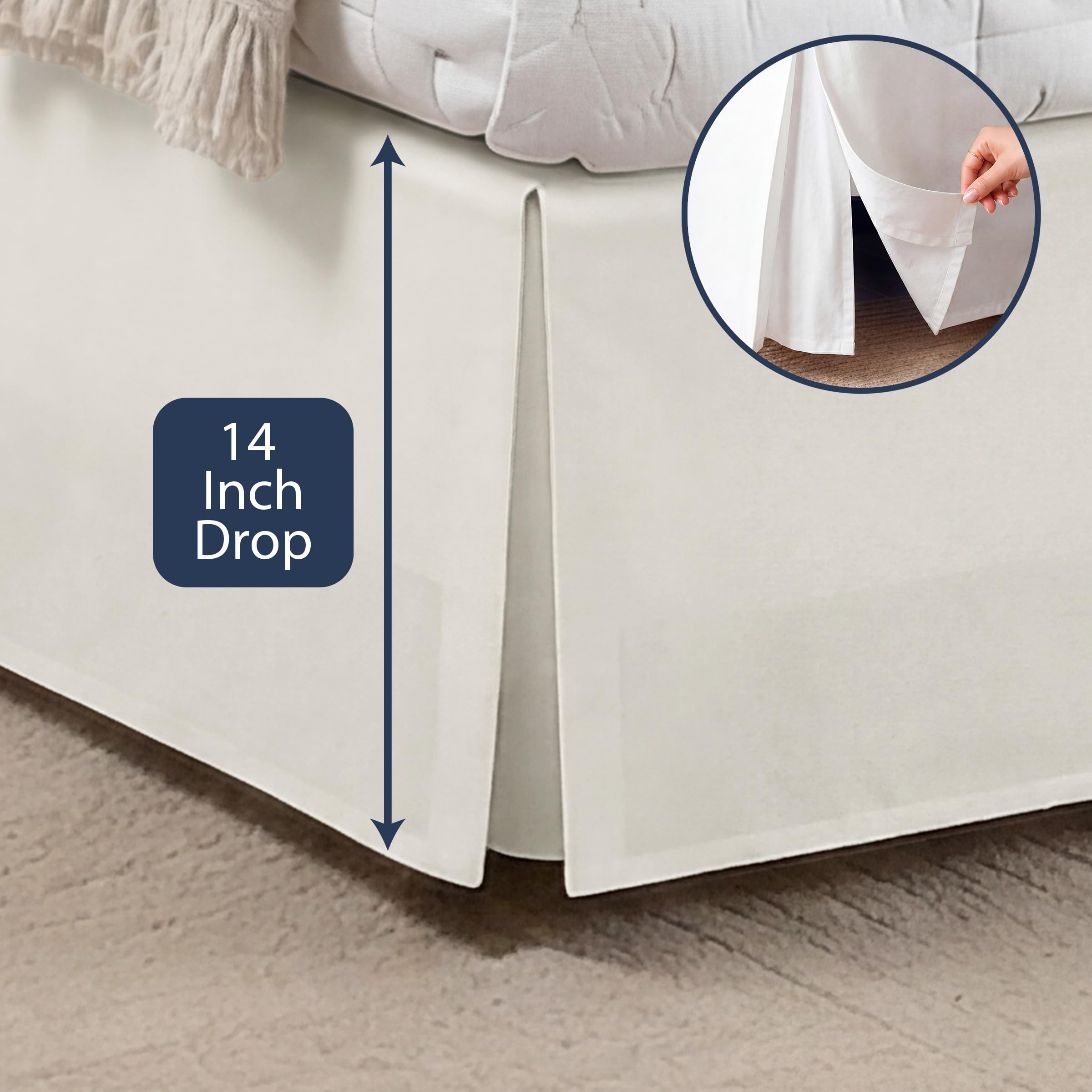 Lux Hotel Taillierter Bettrock Classic 35,6 cm Länge Plissee Styling, California Kingsize, Elfenbeinfarben