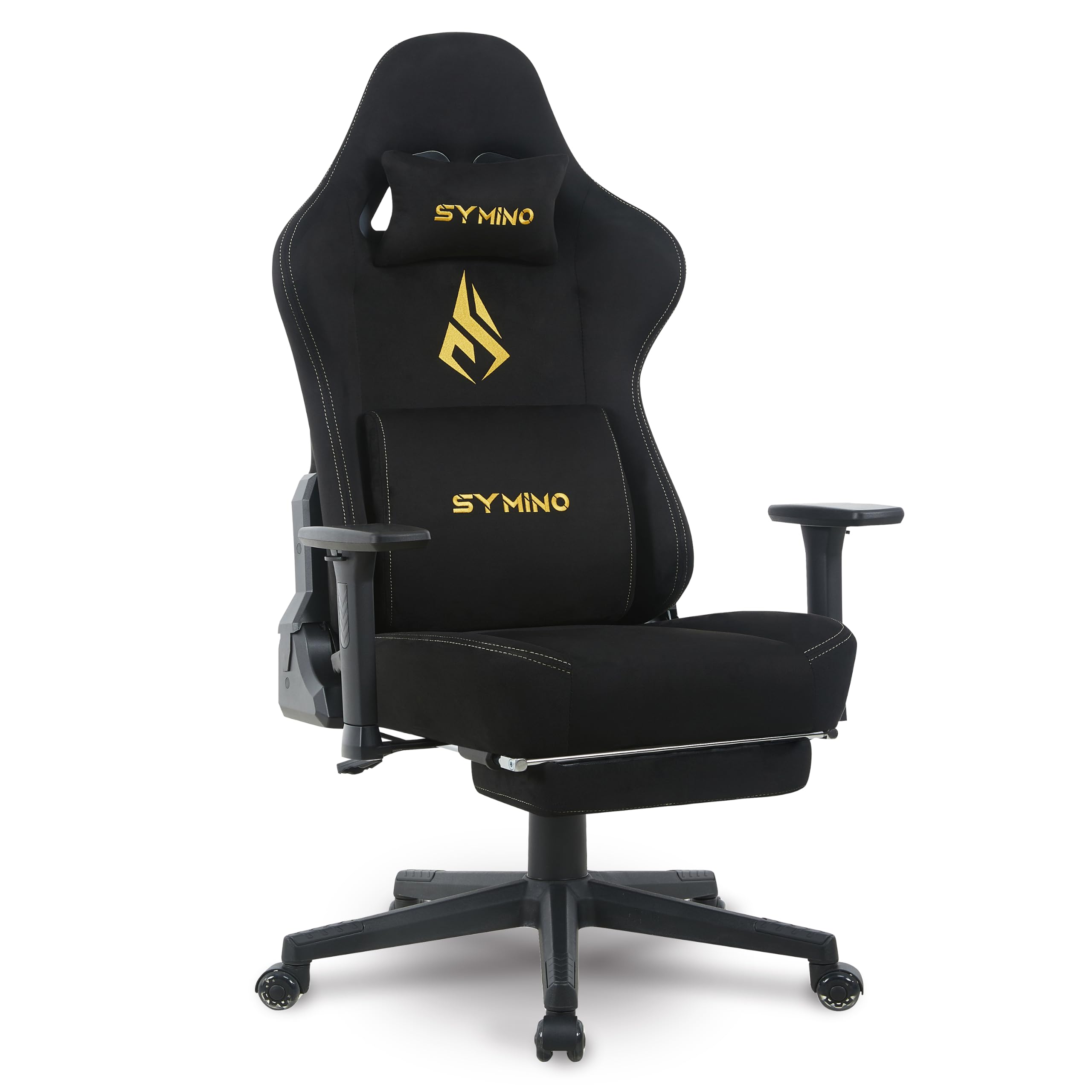 Symino Chaise Gamer XL, Siège Large Mousse+Latex, Support Lombaire & Tête, Inclinaison 175°, 300kg, Roues Silencieuses Incluses (Faux Daim, Noir)