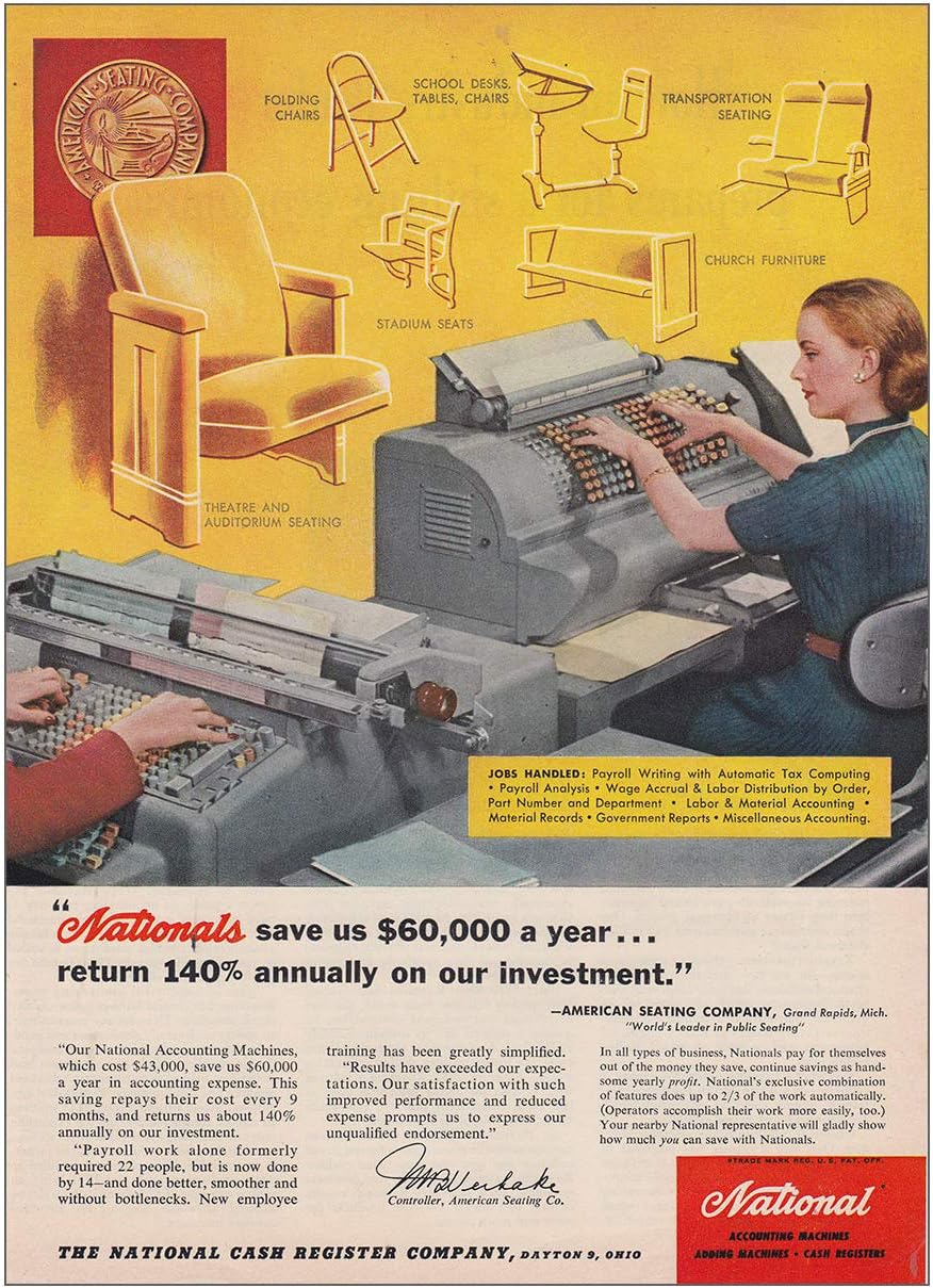 1953 National Cash Register Jobs Handled, National Cash