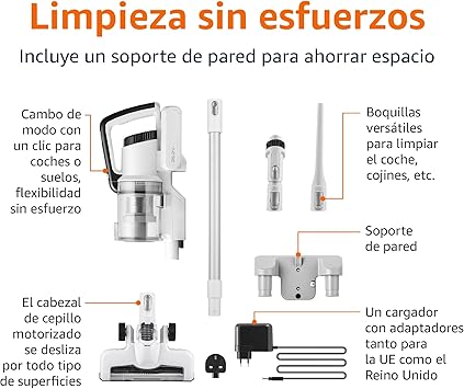 Amazon Basics Aspiradora sin cable 2 en 1 de 150 W con motor CC, 0,7 l, Blanco Y Negro3