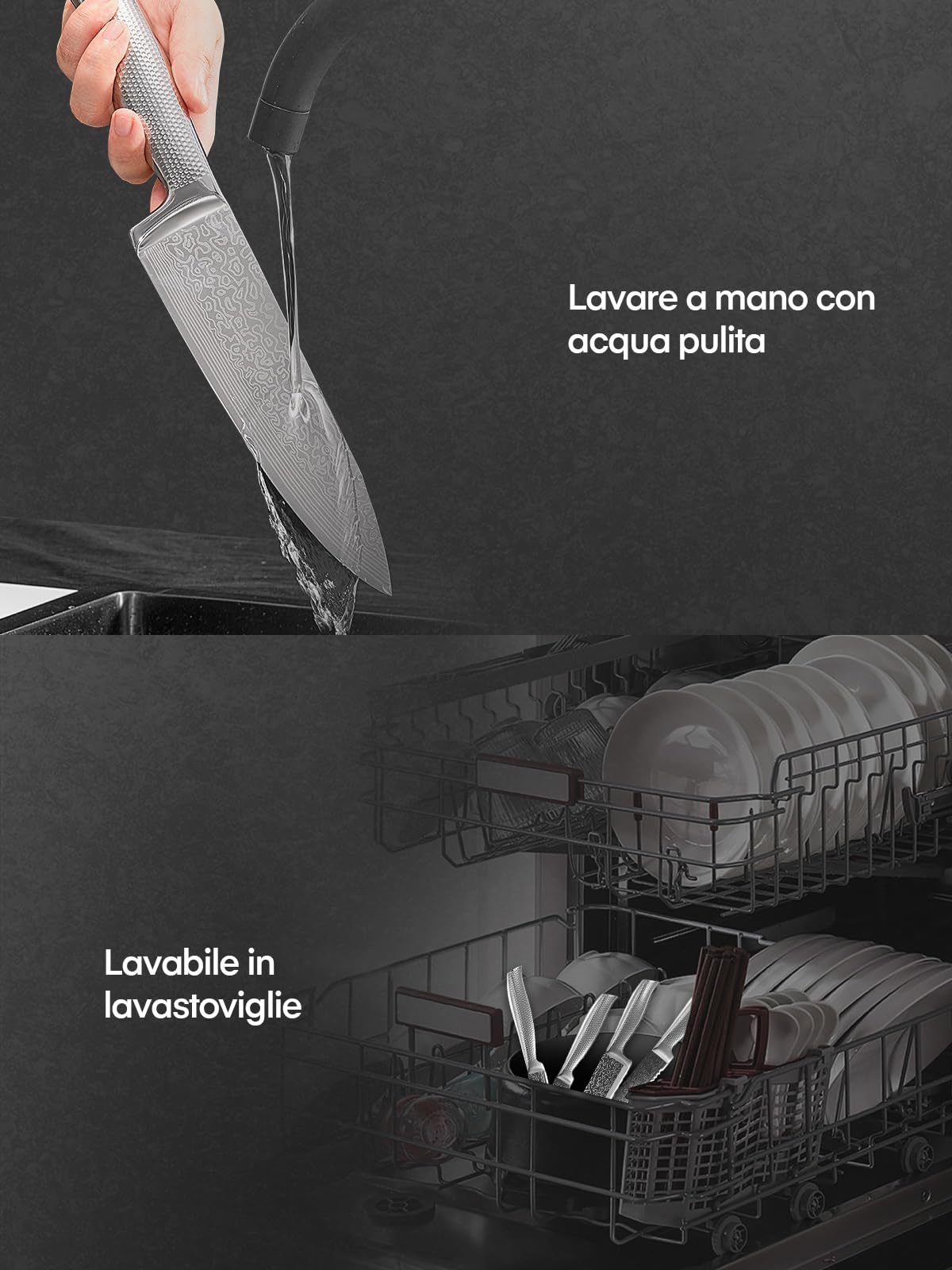 FOHERE Set Coltelli da Cucina Professionale con Tecnologia Avanzata di Affilacoltelli, 7 Pezzi, Coltelli da Cucina in Acciaio Inossidabile, Ceppo Coltello in Legno, Forbici da Cucina
