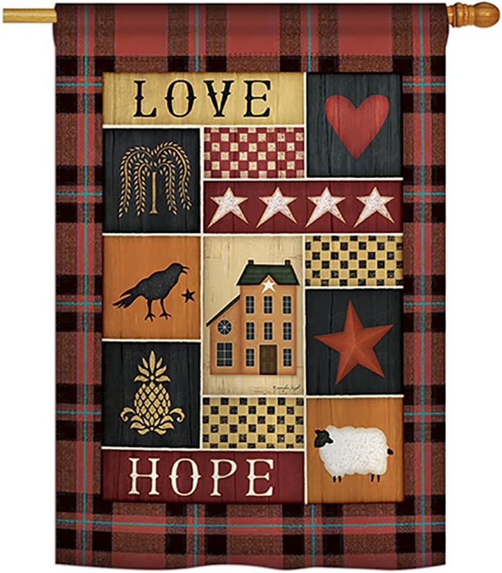 Breeze Decor H100070 Primitive Collage Love Hope Inspirational Sweet Home Decorative Vertical Garden Flag, 28" x 40", Multicolor