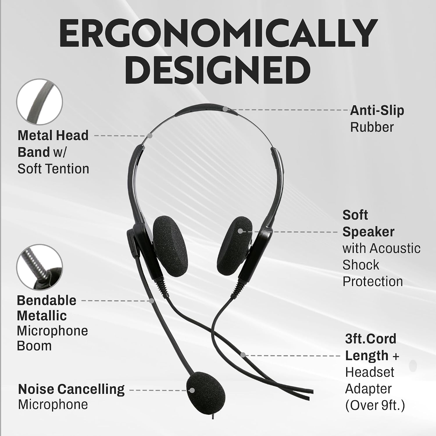INNOTALK RJ9 Phone Headset Business Grade Economic Binaural Telephone Headset Compatible with Avaya Cisco Nortel Polycom by Virtual 8-Switch Compatibility RJ9 Cord