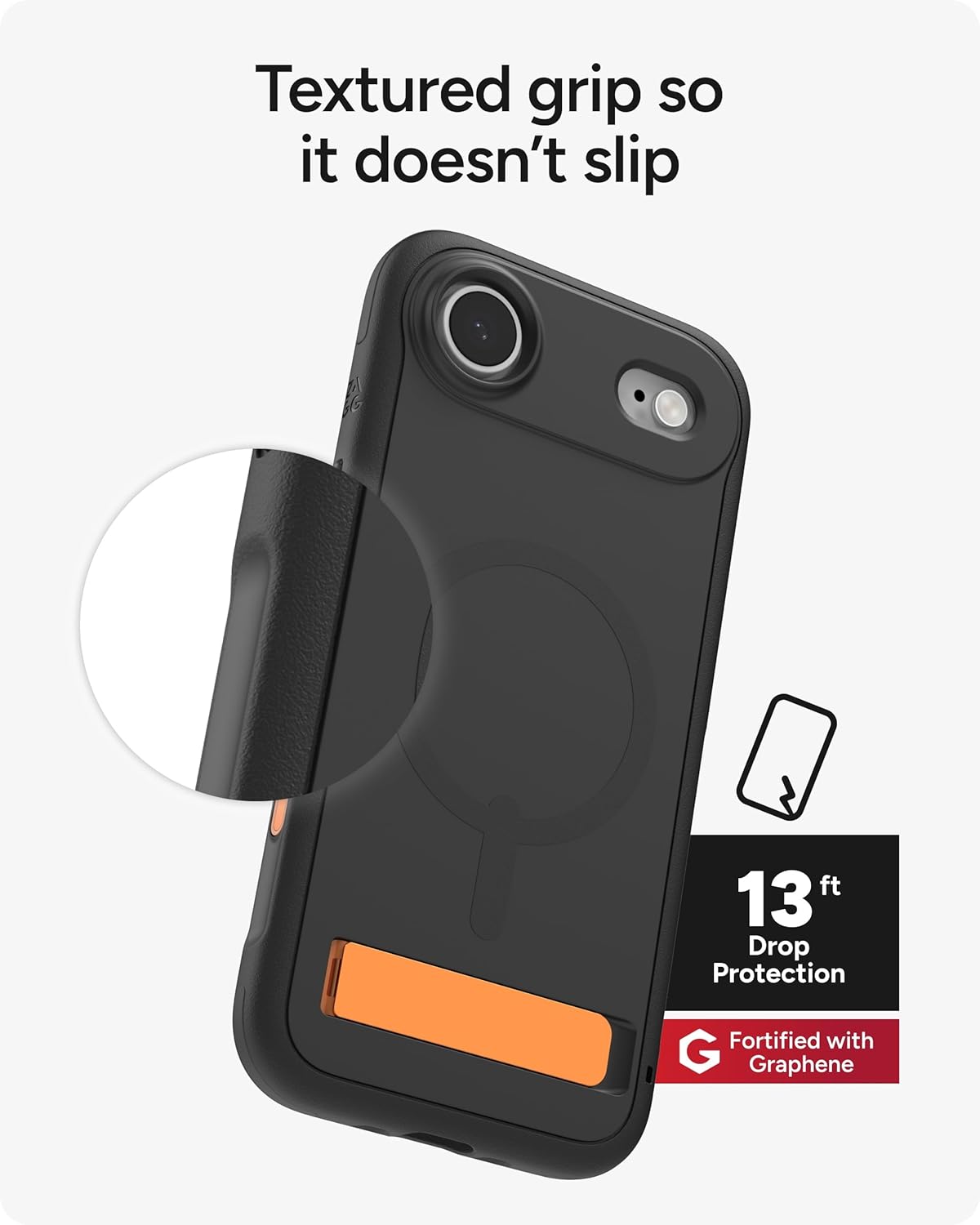 ZAGG Sedona Snap Case with Kickstand for iPhone Air - Flood Black, Drop Protection (13ft/4m), Multi-Layer Protection, with Camera Button, MagSafe Phone Case with Impact-Absorbing Bumpers