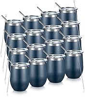 Vista 13 de COMOOO Vaso de vino de 12 onzas con tapa y popote, copa de vino de acero inoxidable, copa de vino de doble pared aislada al vacío para vino, Blanco